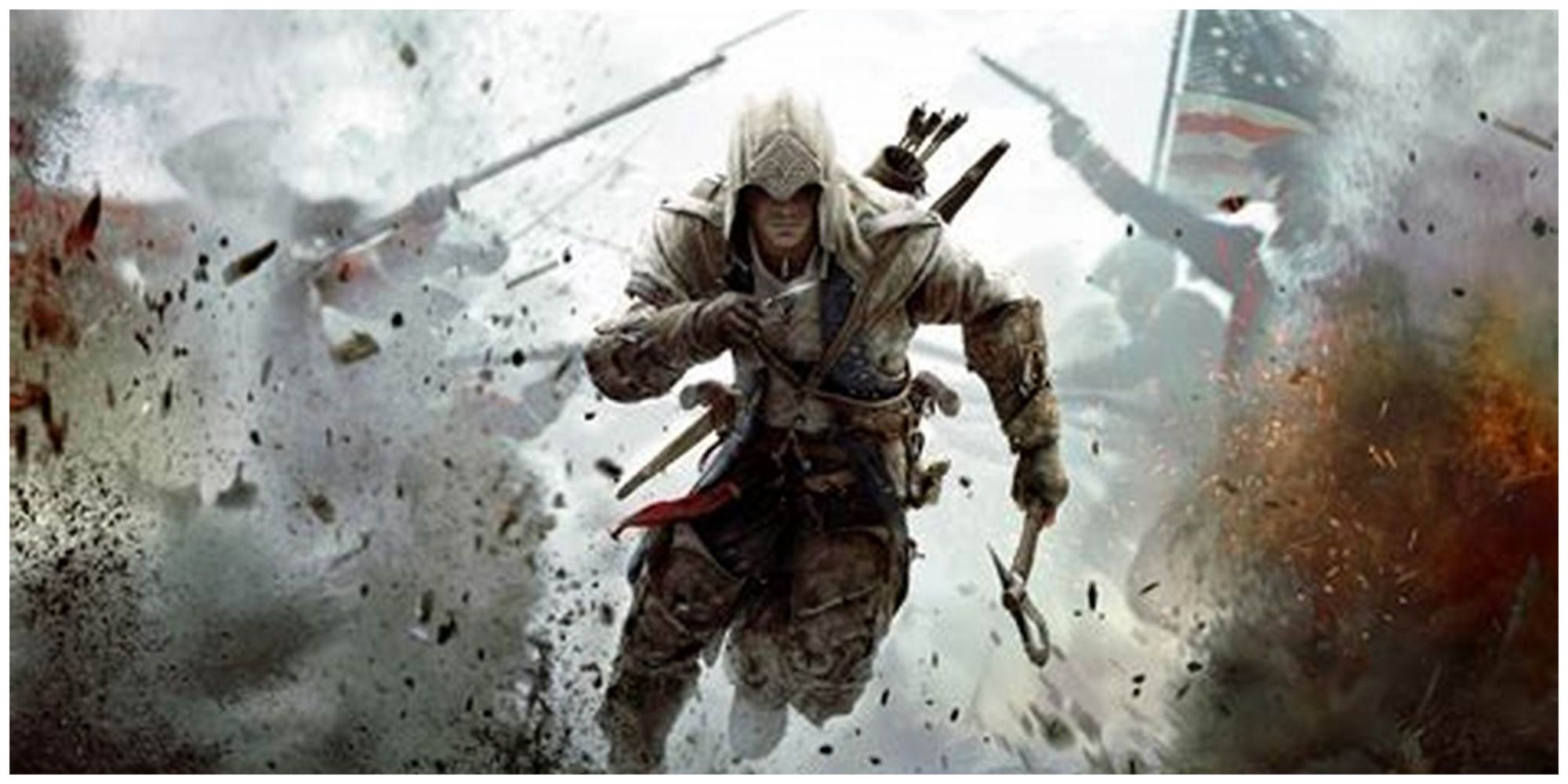 Assassins Creed 3 Connor running in the middle of a battle