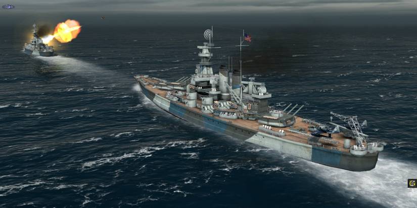 A ship sailing towards another ship which is firing guns towards it