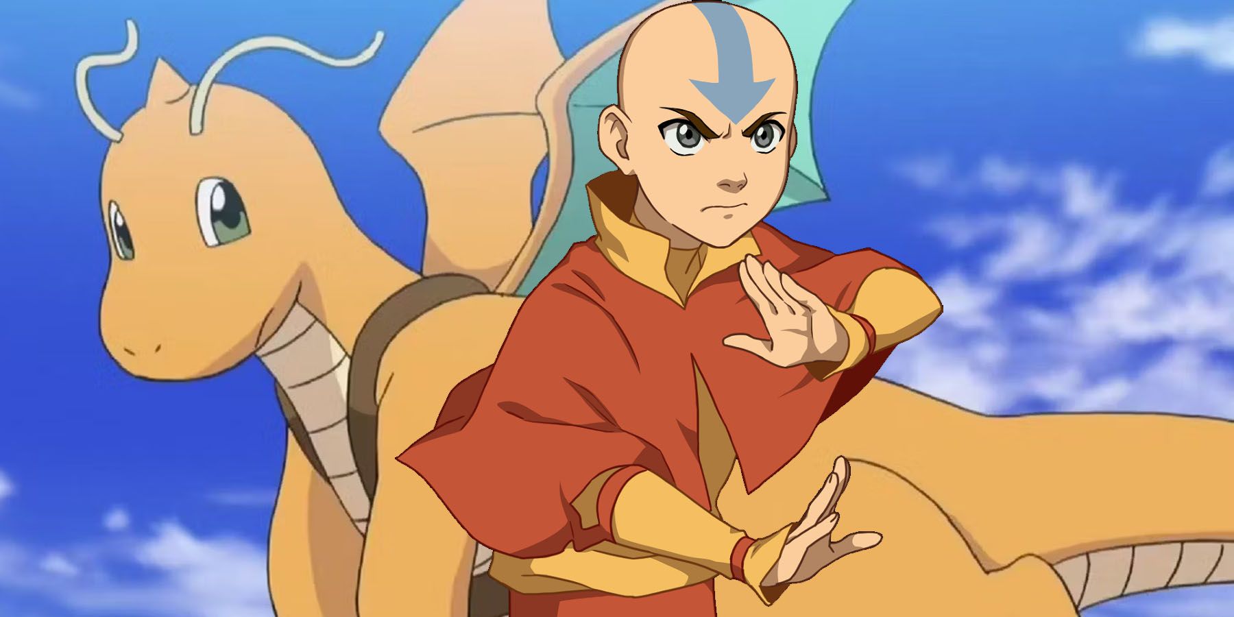 A screenshot of Dragonite from the Pokemon anime with Aang from Avatar: The Last Airbender inserted.