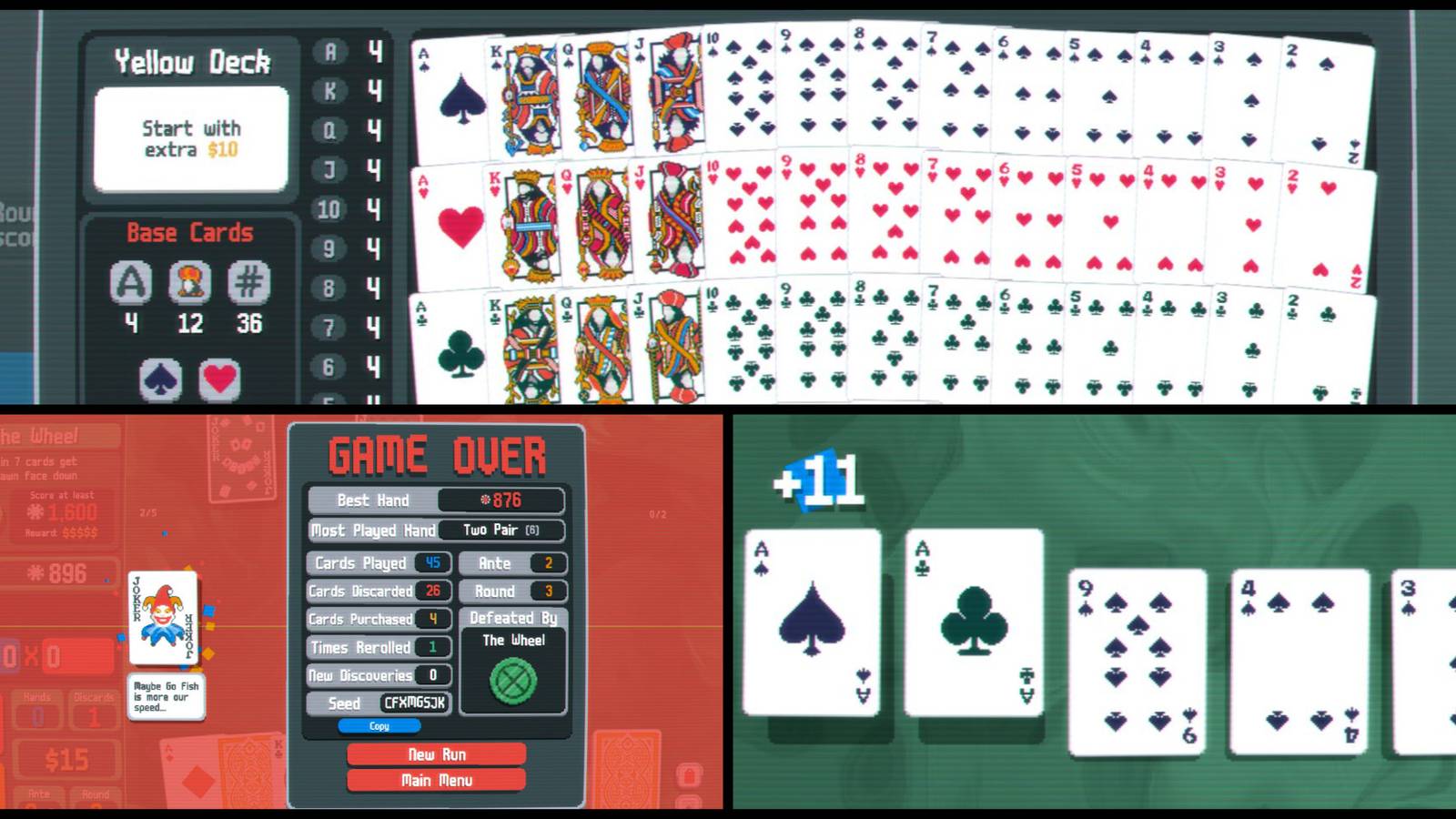 Three screenshots from Balatro