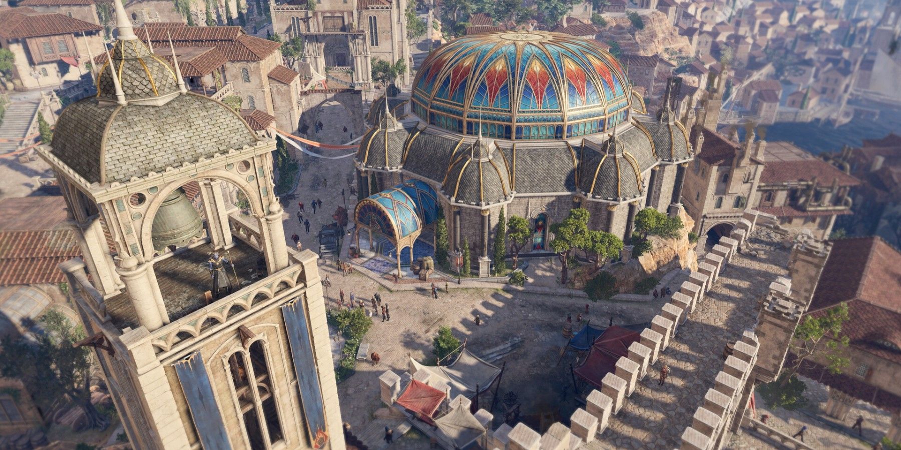an aerial view of baldur's gate 3's version of the faerun city