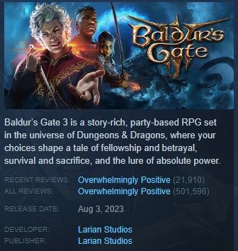 baldurs gate 3 steam reviews