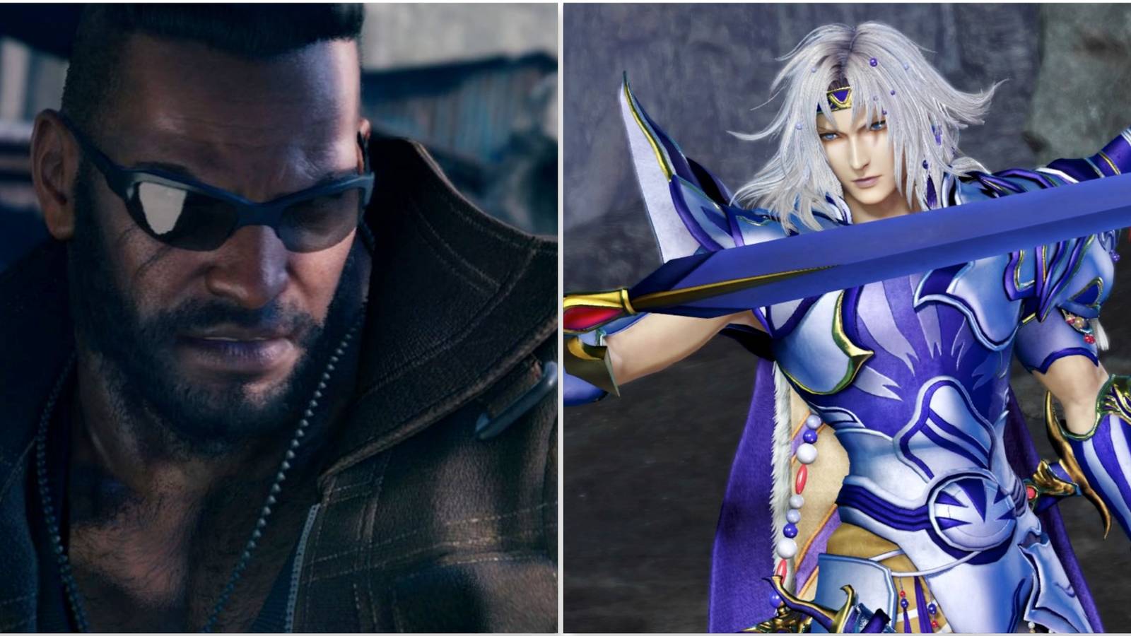 Barret in Final Fantasy 7 Remake and Cecil in Dissidia Final Fantasy NT