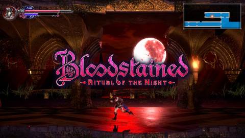 Bloodstained Ritual of the Night blood moon run promo screenshot with game logo