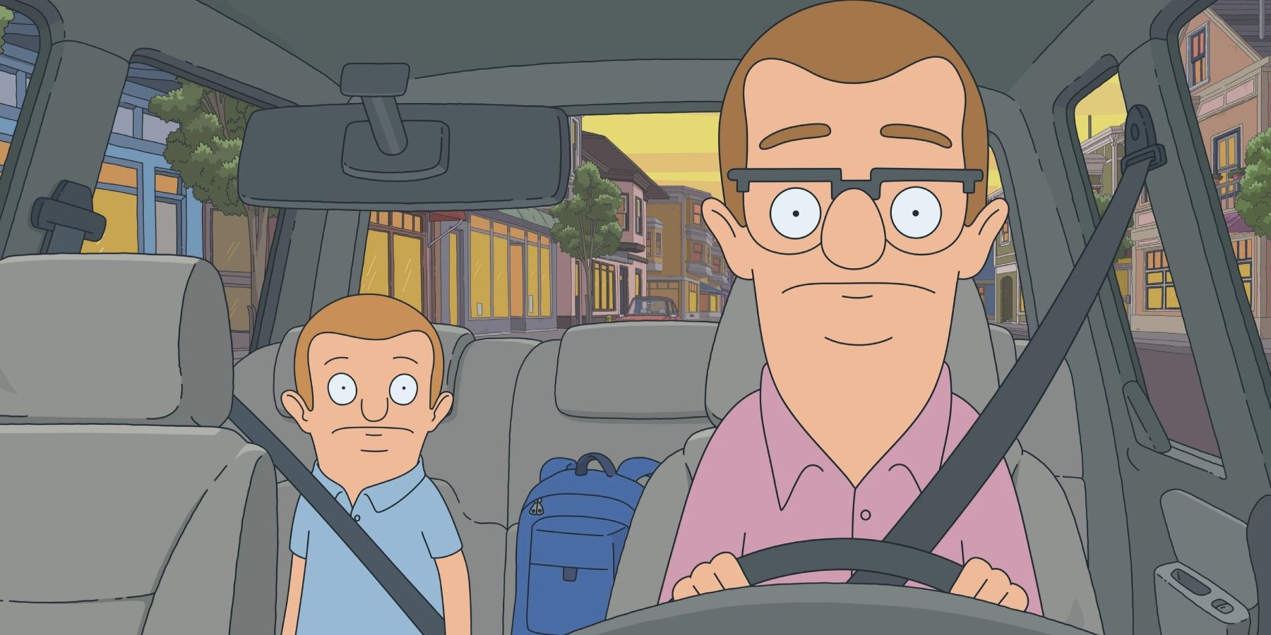 Rudy and his dad Sylvester sitting in the car in Bob's Burgers