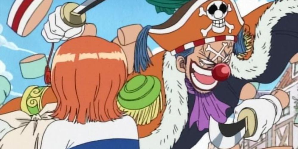 Buggy using the powers of his Bara Bara no Mi in order to attack Nami.
