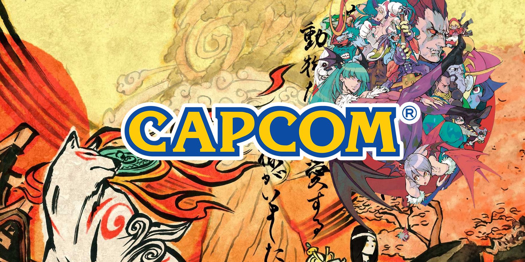 Capcom logo over Okami Darkstalkers artwork GR composite