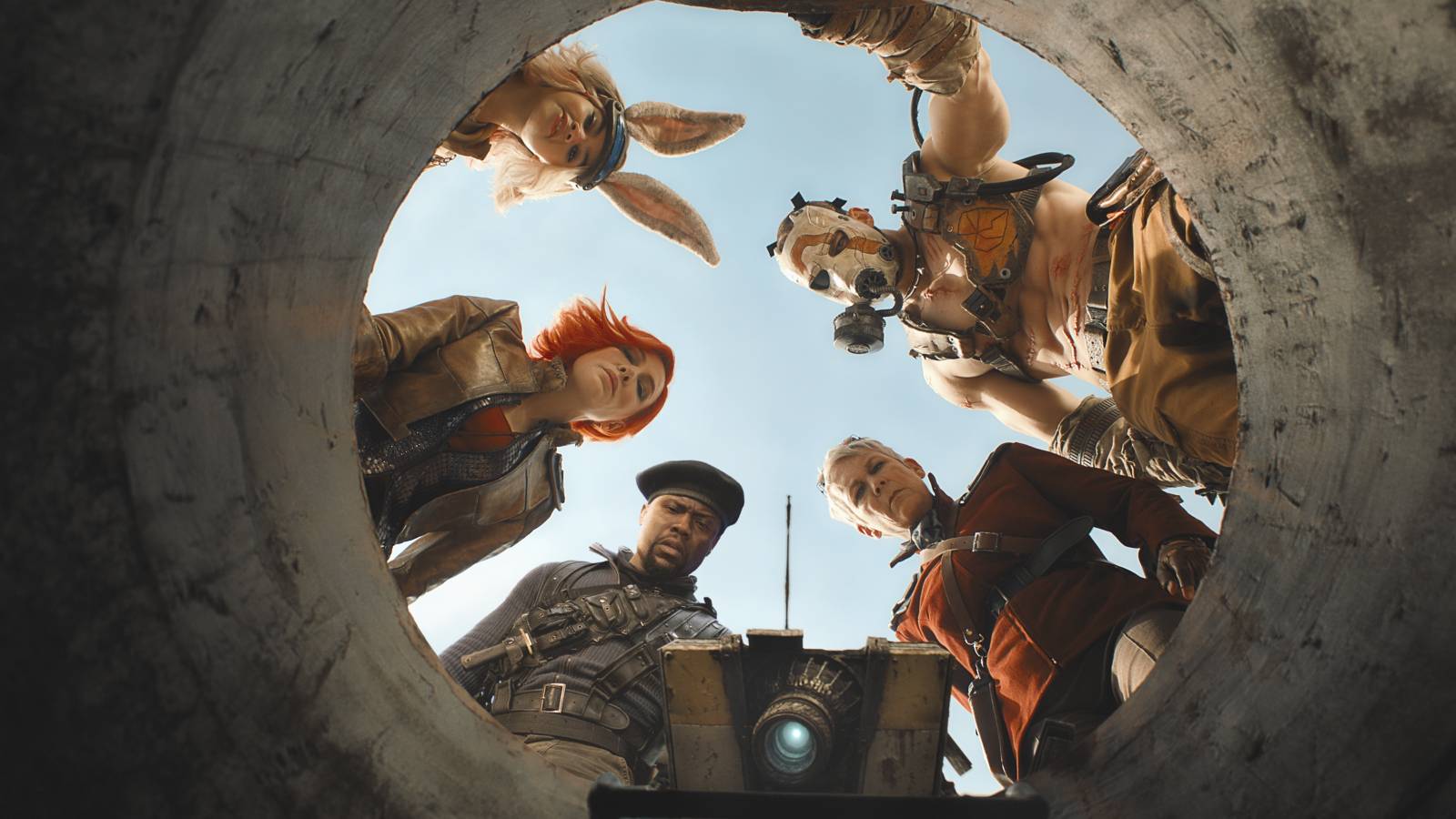 Cast of Borderlands movie looking in a hole in Borderlands 2024 Cropped