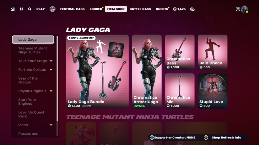 lady gaga skin bundle in the item shop