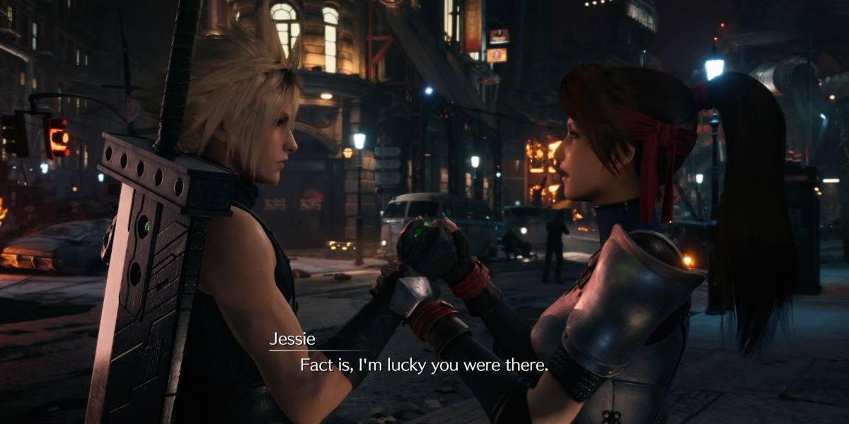 Cloud, Jessie, and materia in Final Fantasy 7 Remake