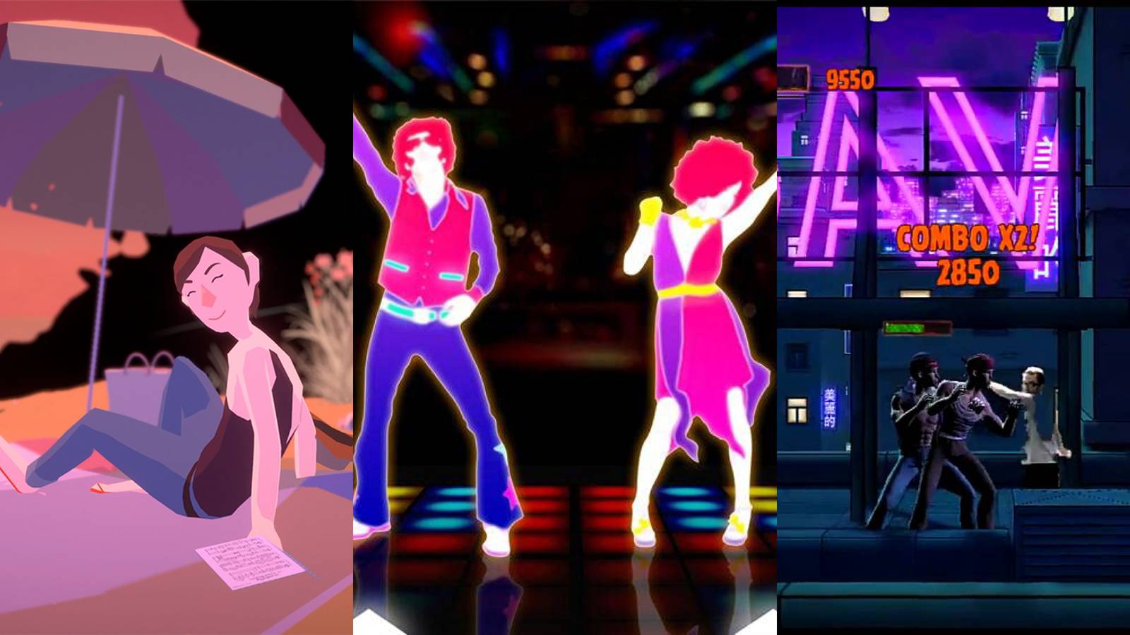 Games that good use of the webcam: Before Your Eyes (left), Just Dance 2 (middle), Kung-Fu Live (right)