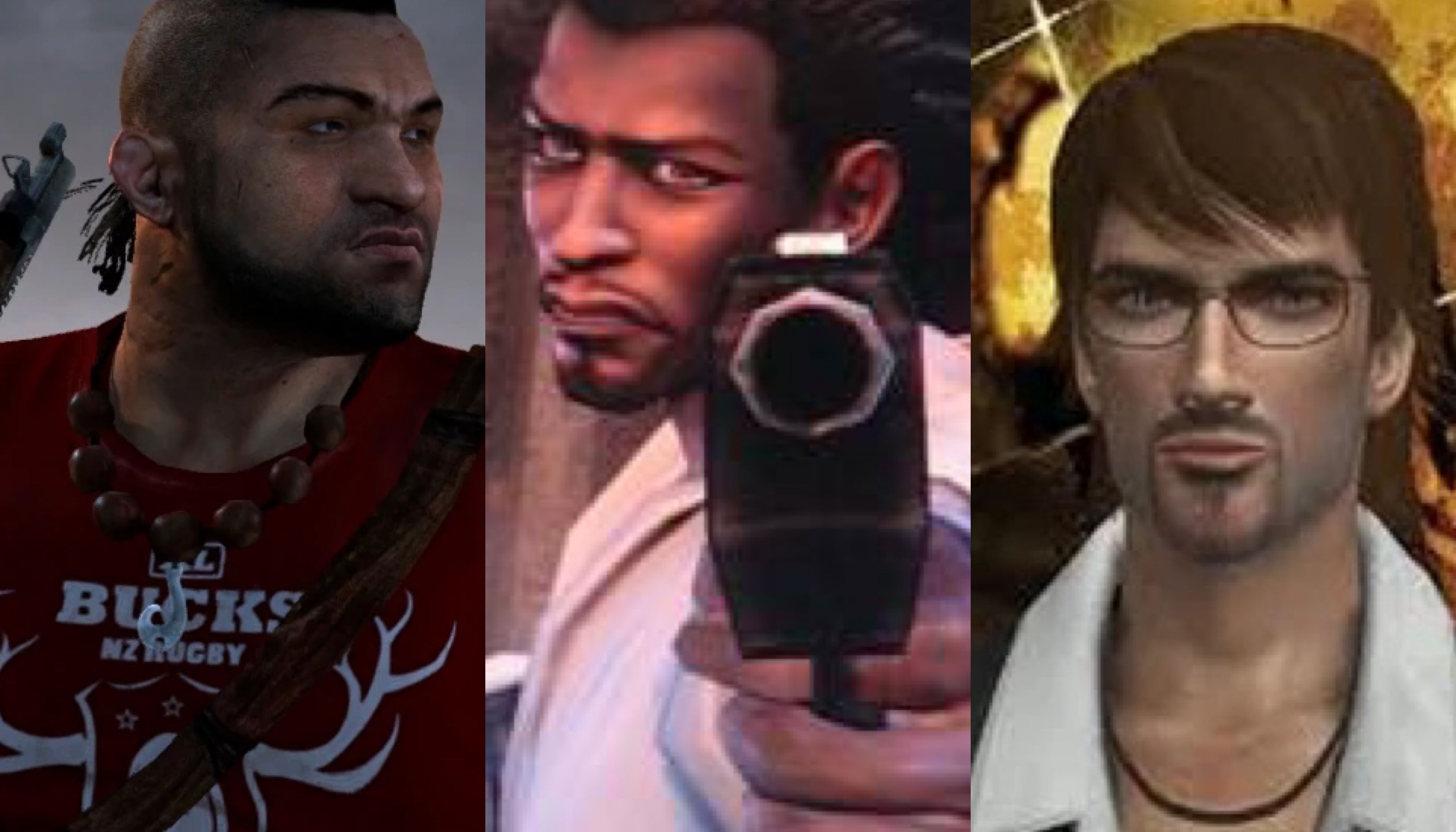 Lara Croft's Best Friends: Jonah Maiava (left), Zip (middle), and Alister Fletcher (right)