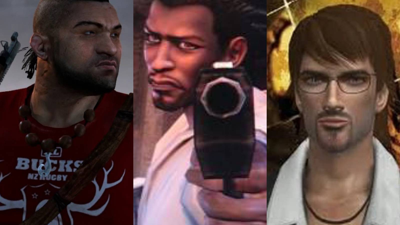 Lara Croft's Best Friends: Jonah Maiava (left), Zip (middle), and Alister Fletcher (right)