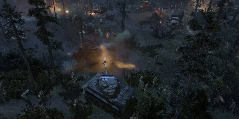 A tank shooting another tank in Company of Heroes 2