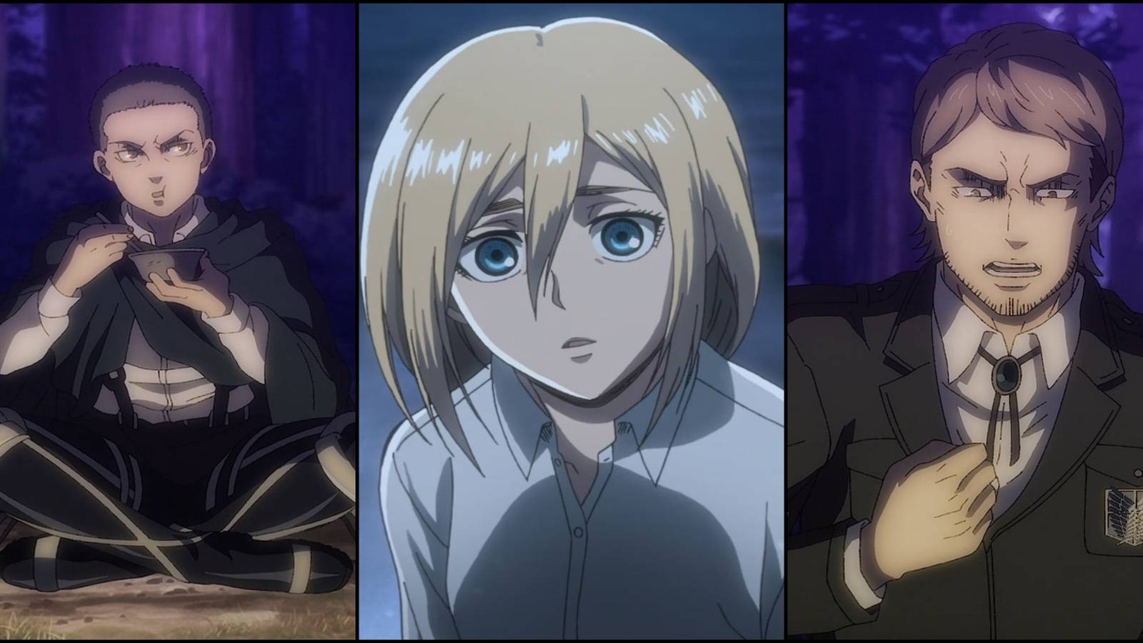 Connie, Historia, and Jean in Attack on Titan