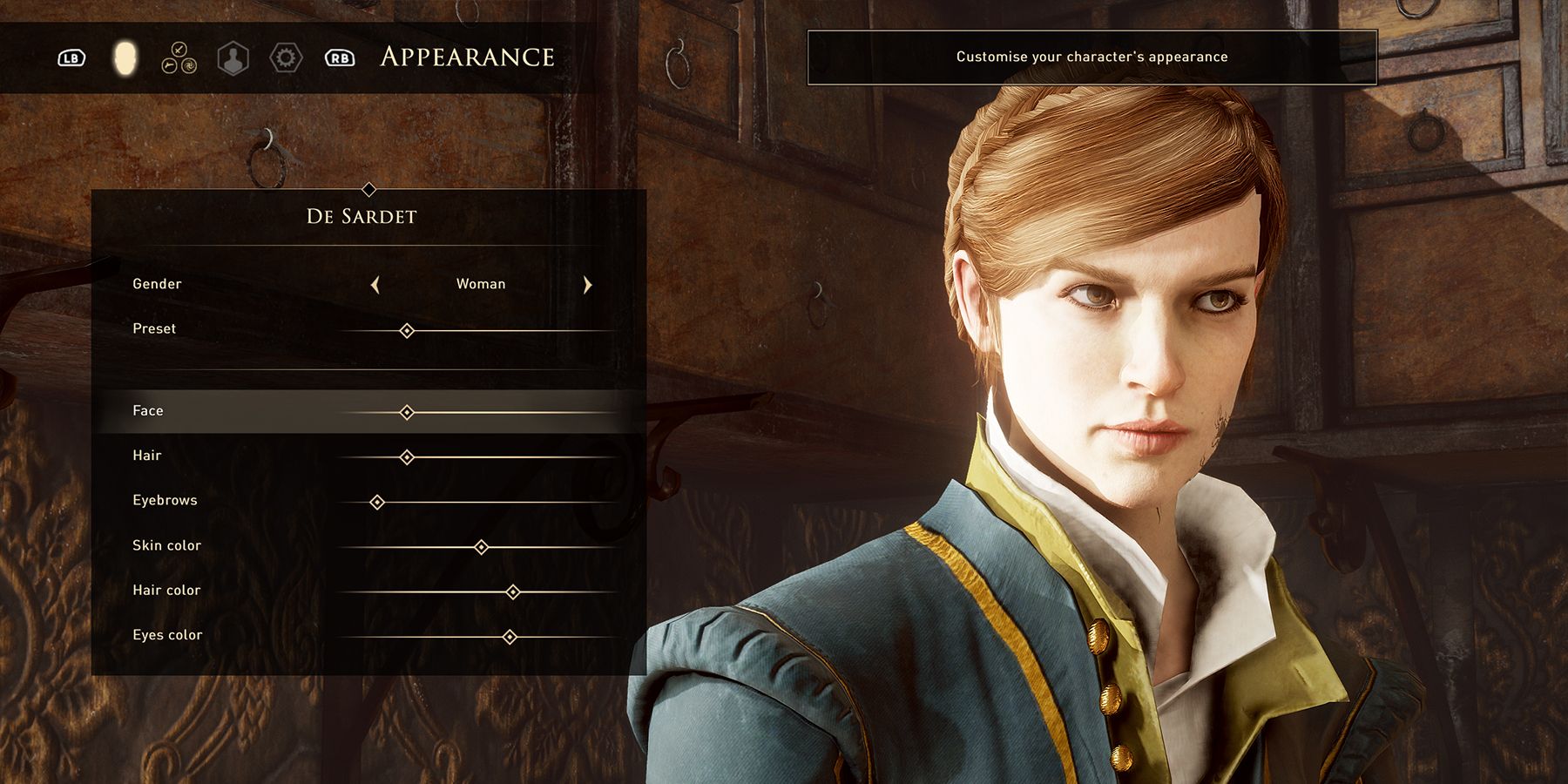 Customizing a character's appearance in GreedFall