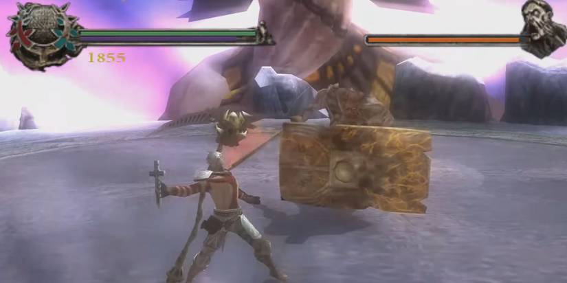 Dante Fighting Boss With Cross In Dante's Inferno