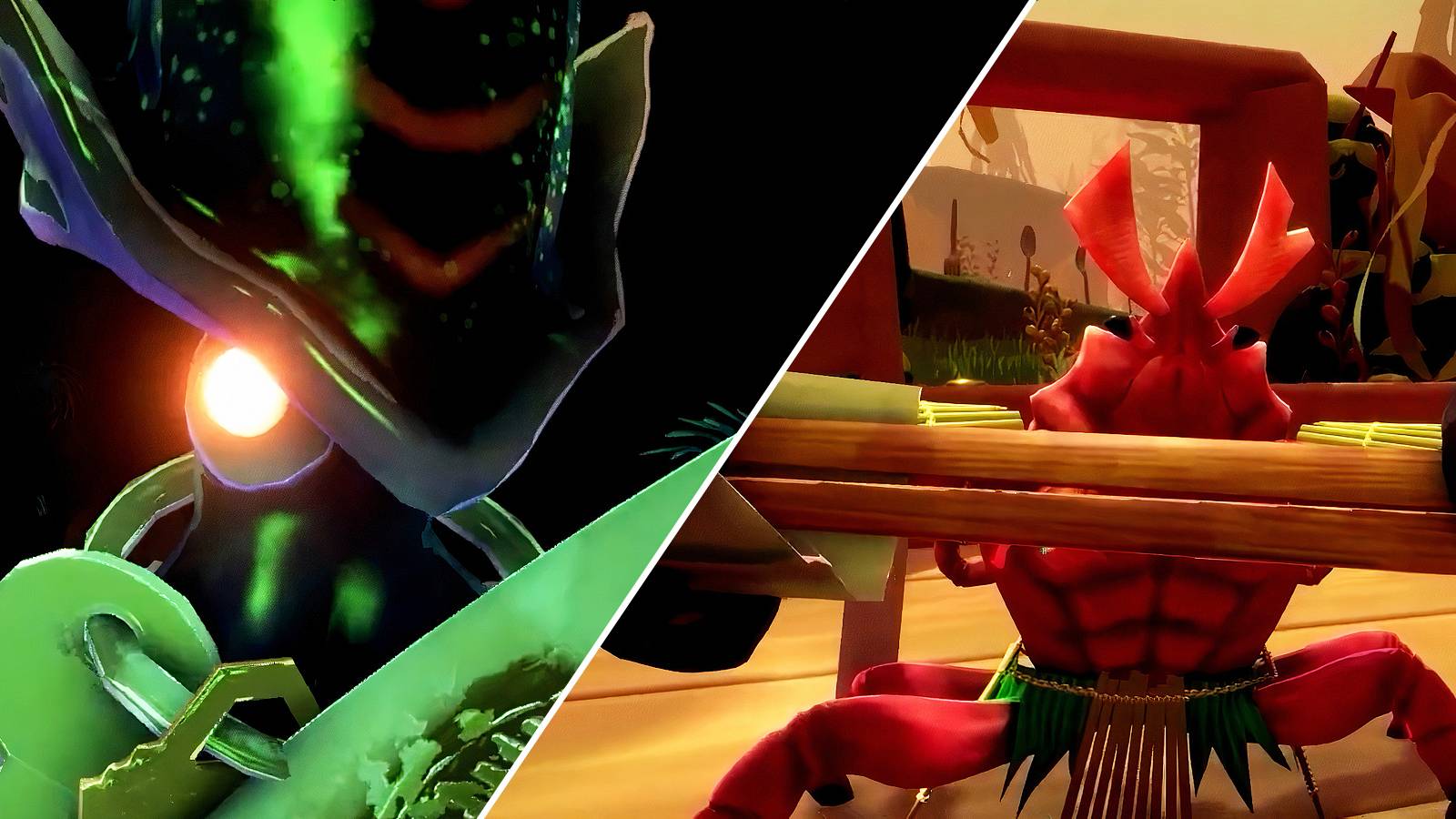 Dark enemy with a keychain and Heikea from Another Crab's Treasure