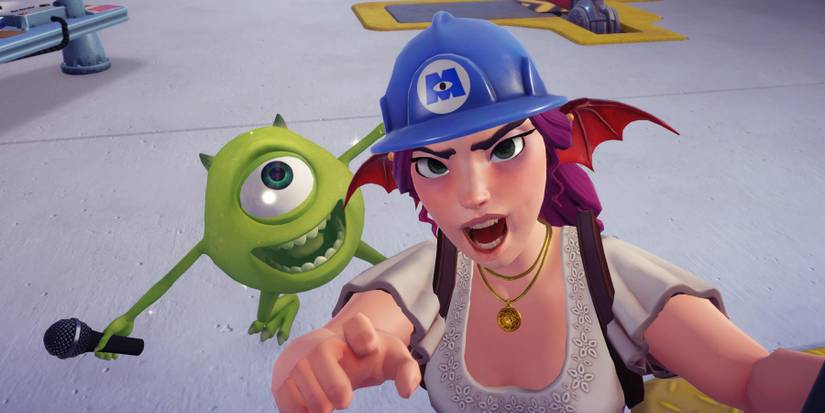 Player with custom ears and Mike in Disney Dreamlight Valley