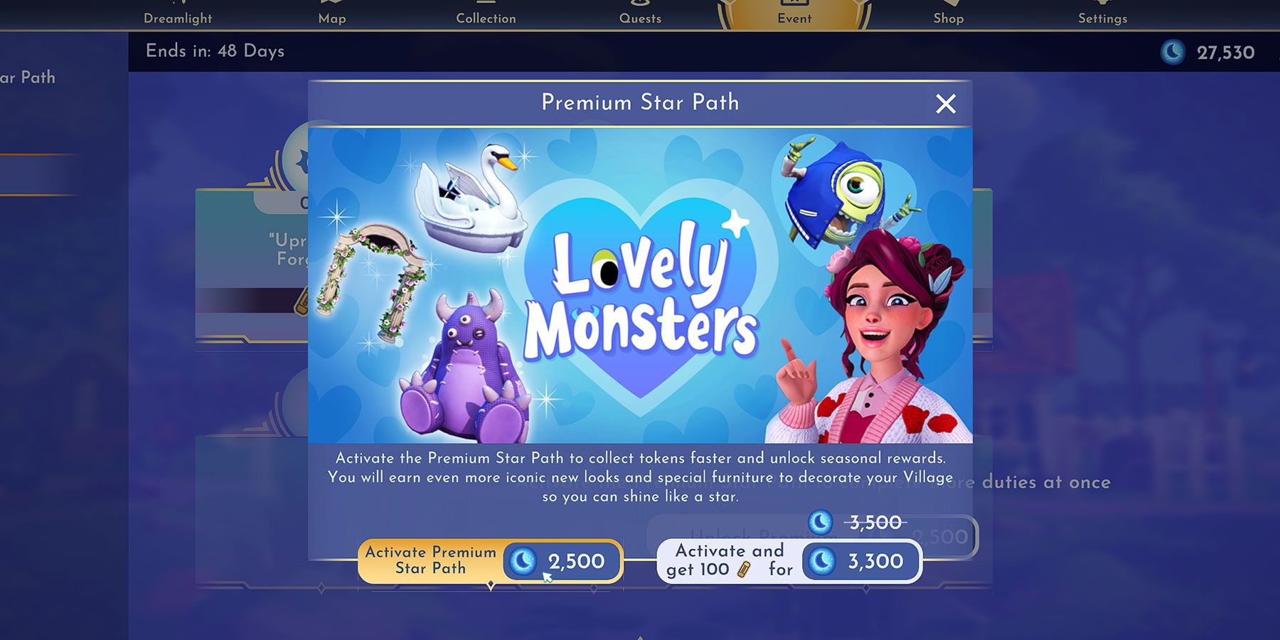 Purchasing the Premium Lovely Monsters Star Path in Disney Dreamlight Valley