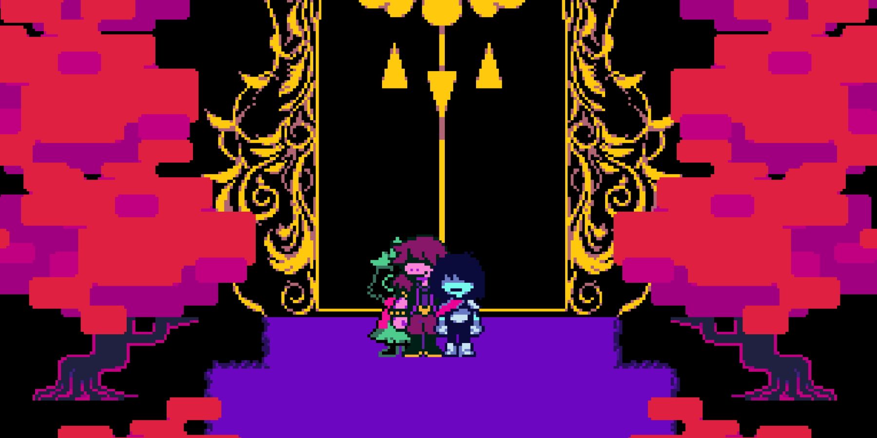 A screenshot from Toby Fox's Deltarune showing main characters Kris and Susie.