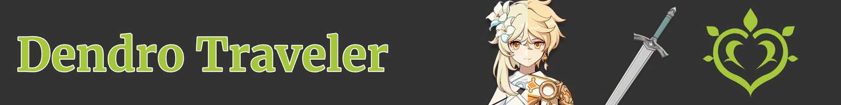 Icons representing the Traveler, a sword, and dendro from genshin impact