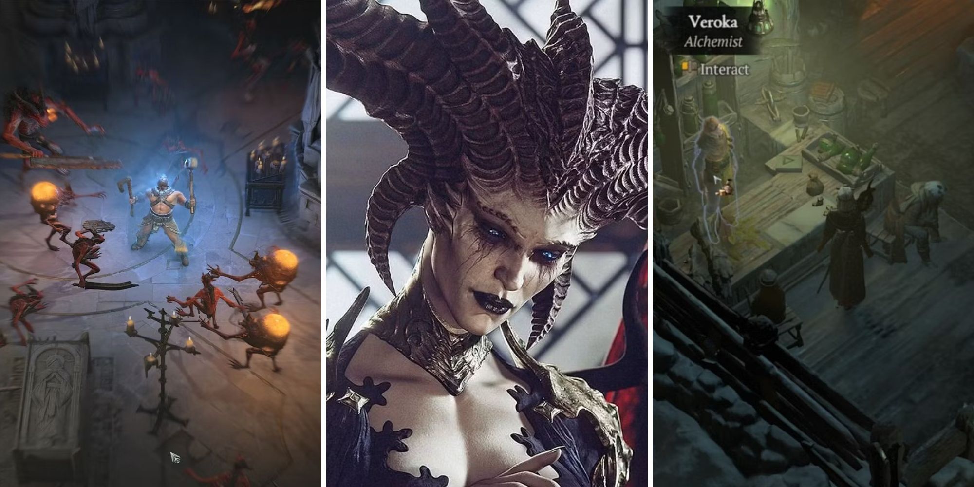 A grid showing Lilith and some activities to do in Diablo 4