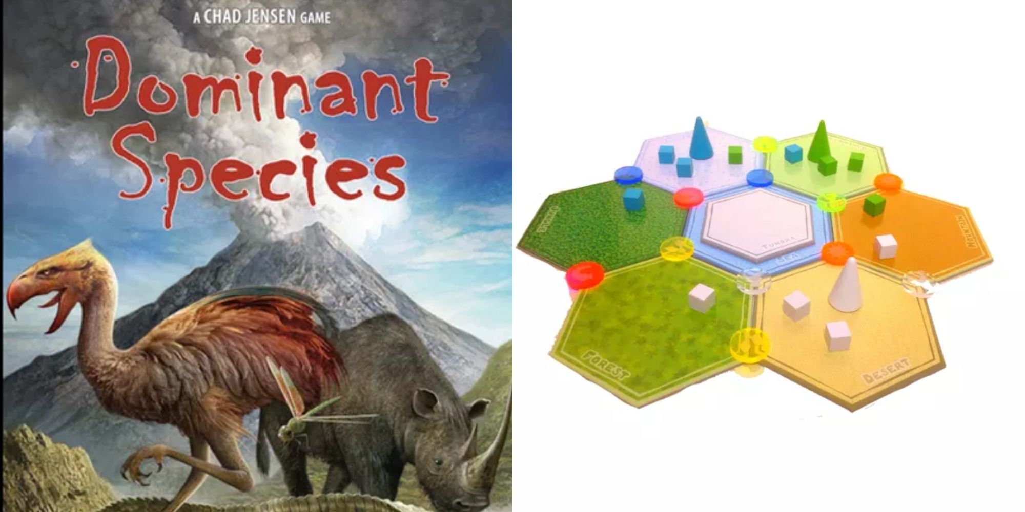 Dominant Species board game cover and piece set up