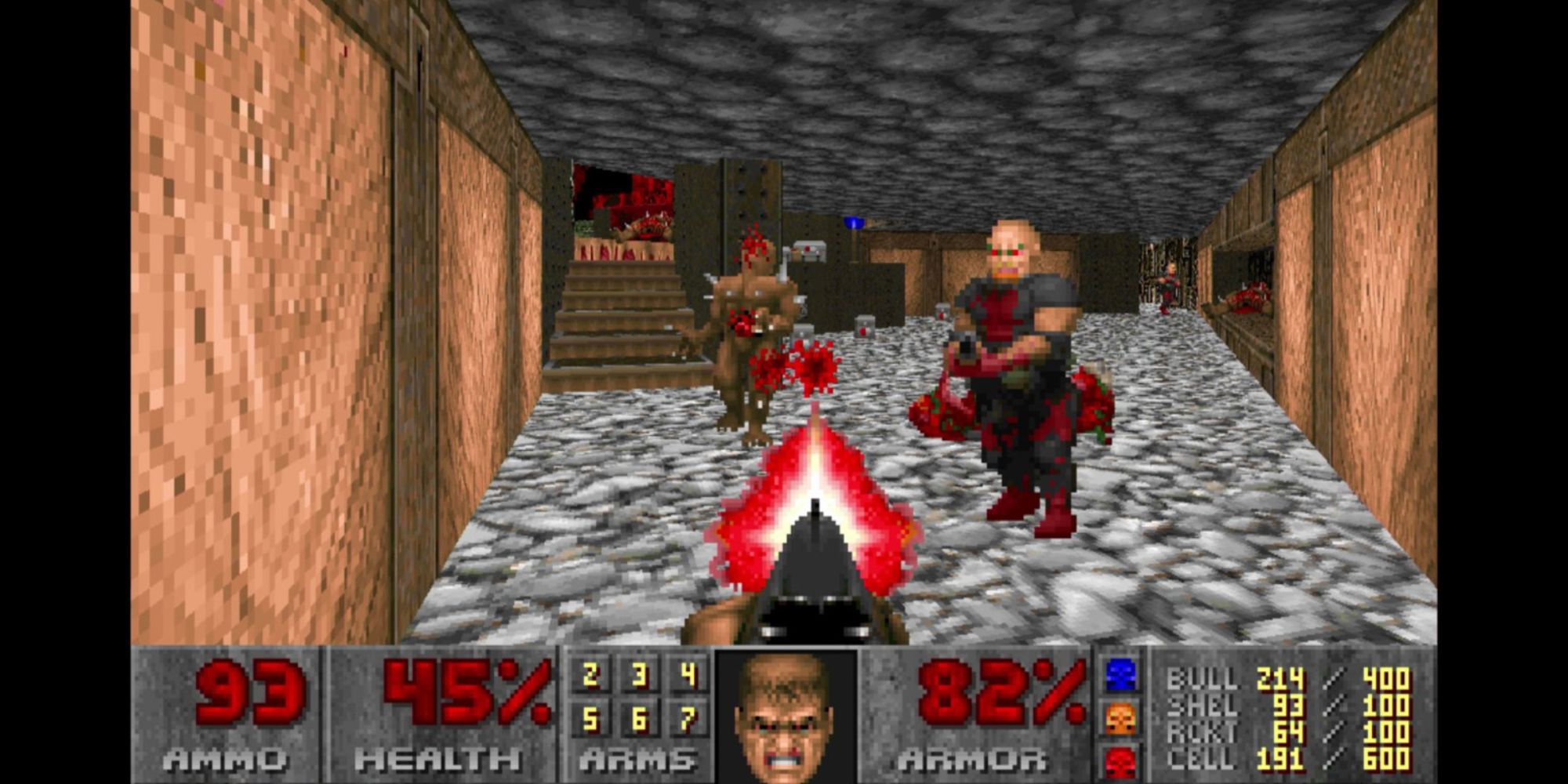 Doom Guy shooting at demons and humans in Doom