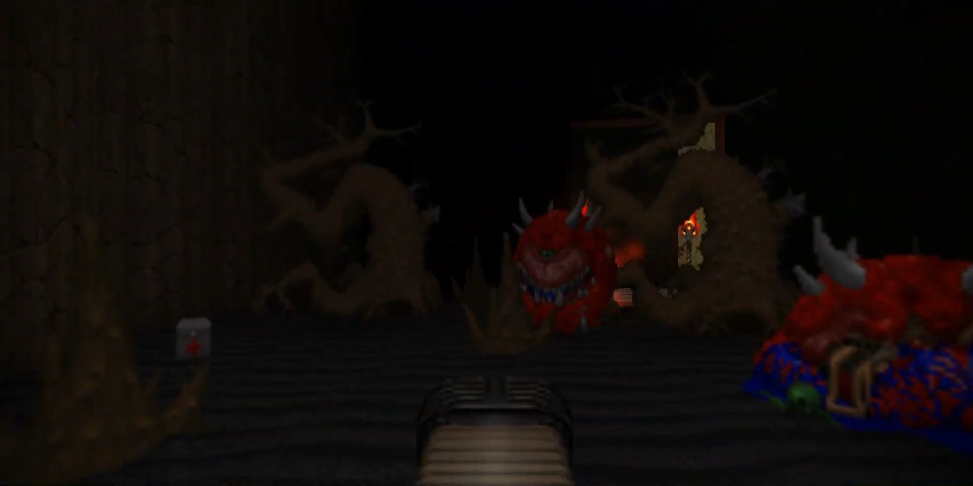 Fighting a cacodemon in Doom 2