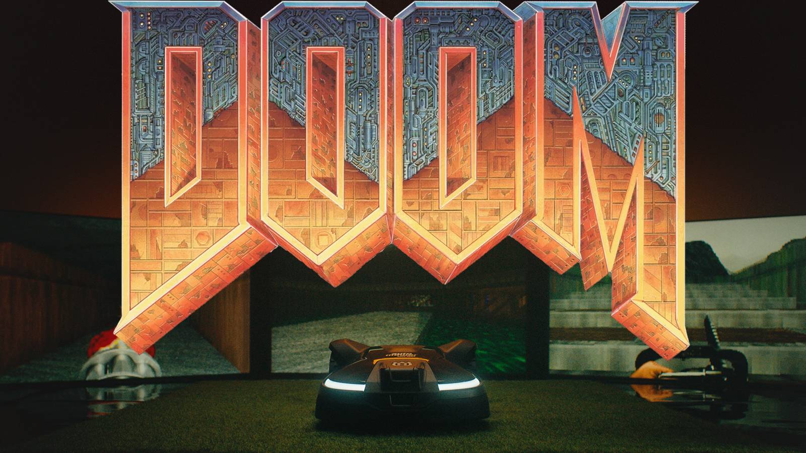 DOOM on Husqvarna Automower Promo Shot with original 1993 game logo