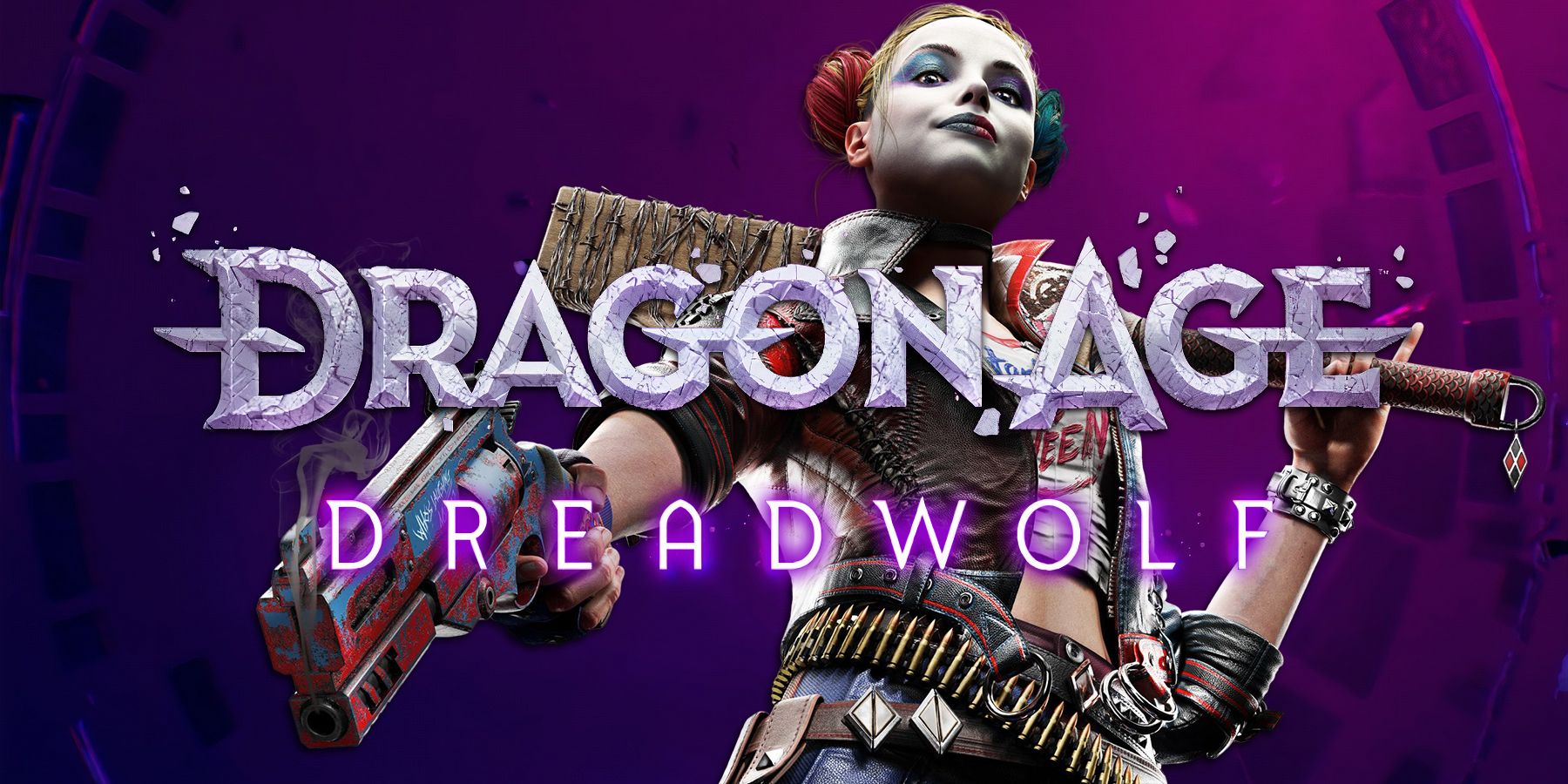Dragon Age Dreadwolf logo with Harley Quinn from Suicide Squad Kill the Justice League