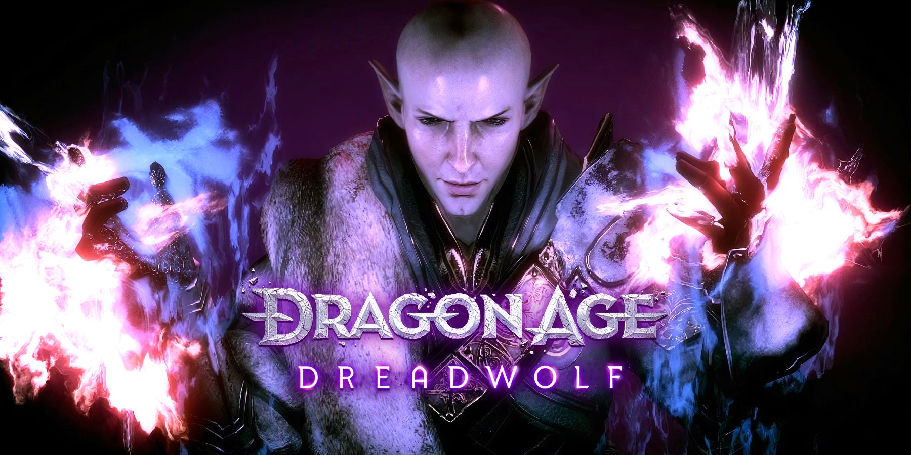 Dragon Age Dreadwolf logo with Solas casting magic in the background