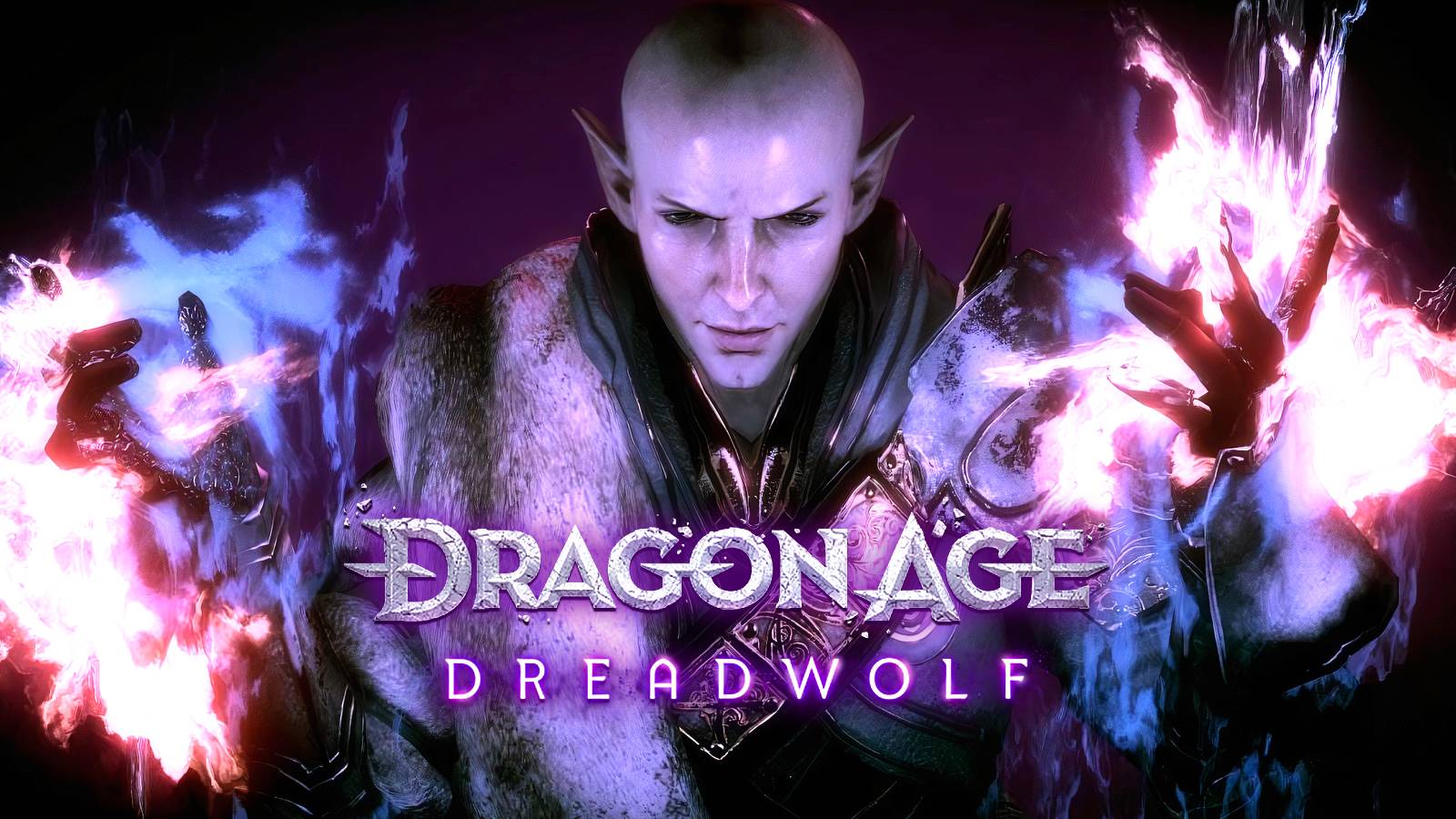 Dragon Age Dreadwolf logo with Solas casting magic in the background
