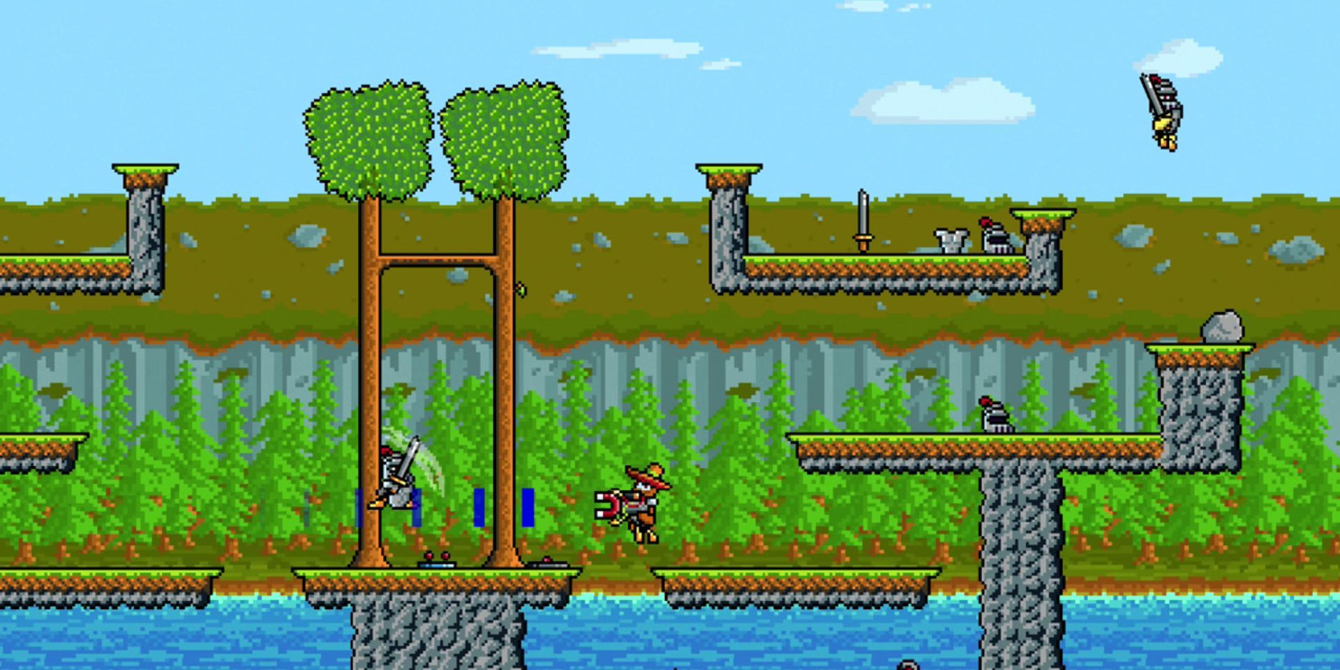 Three players fighting in Duck Game