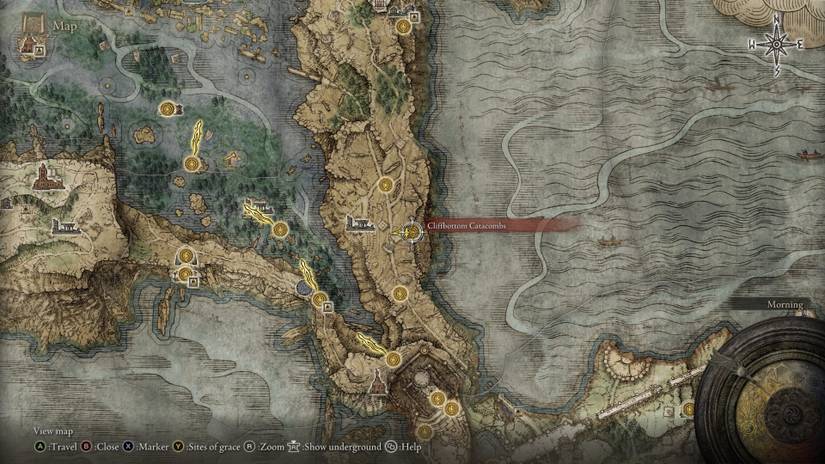 Elden Ring - Cliffbottom Catacombs location