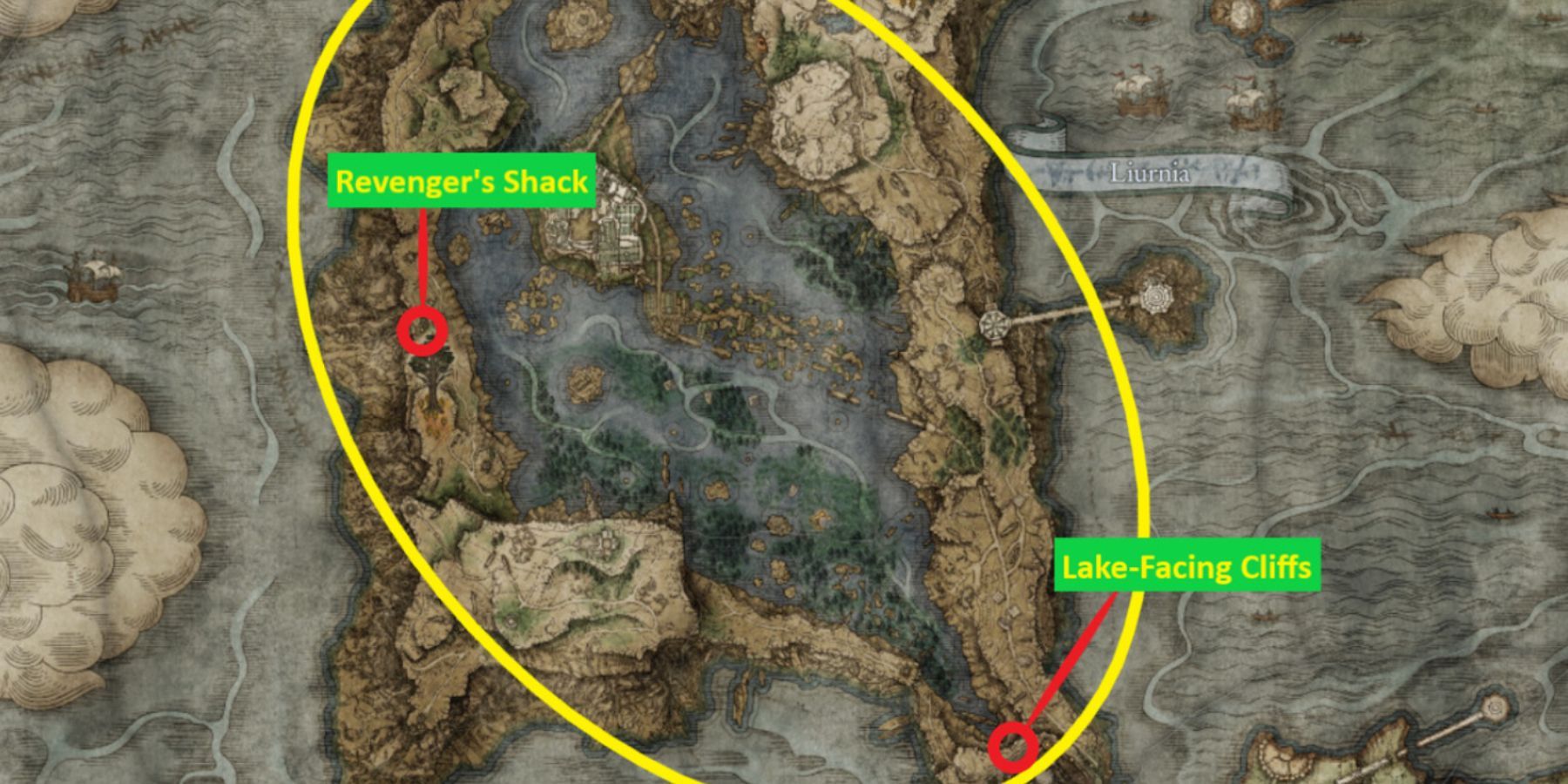 Lake-Facing Cliffs and Revenger's Shack in Elden Ring