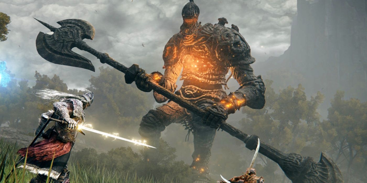 Elden Ring players fighting against a Golem