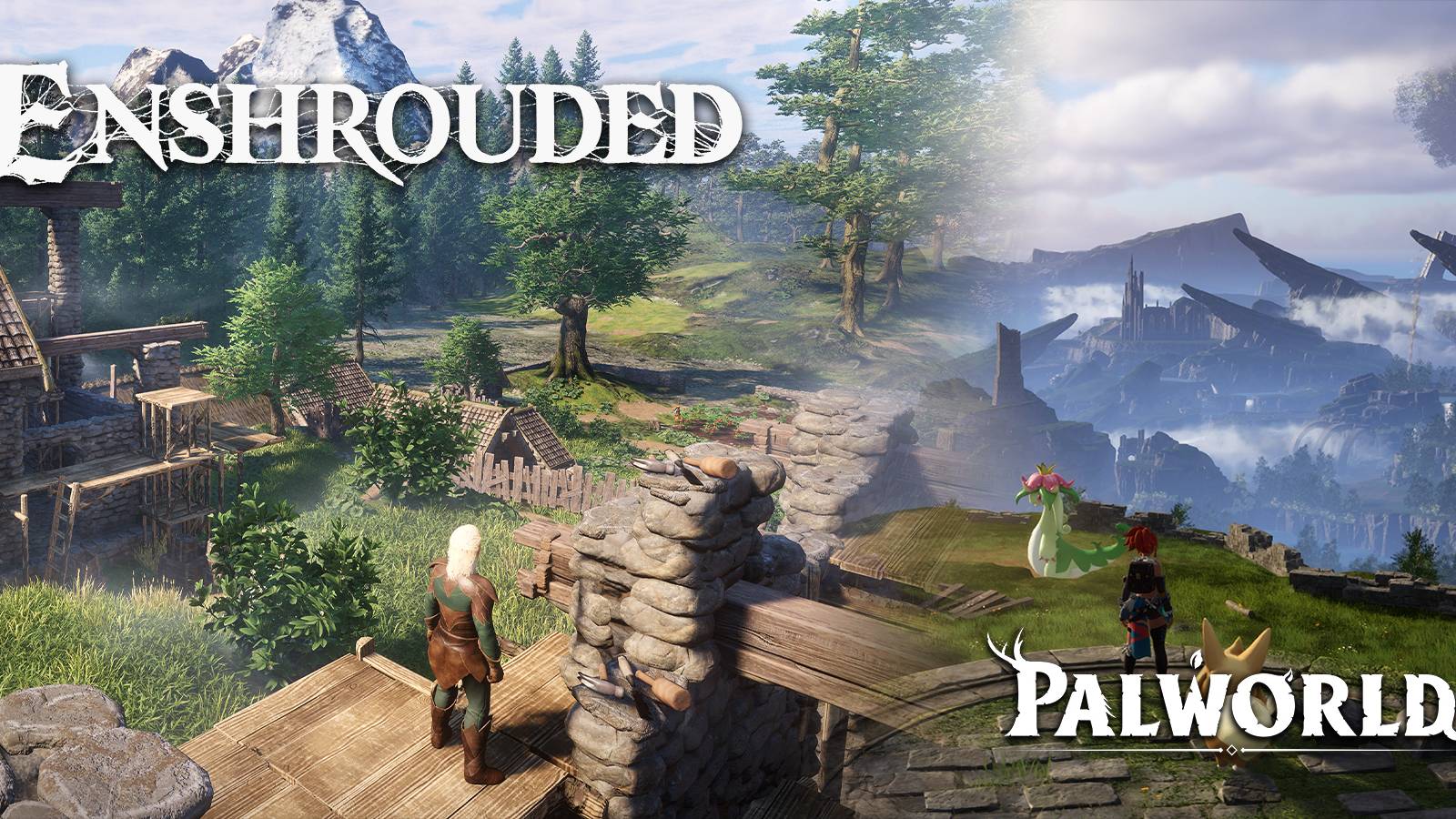 Enshrouded versus Palworld side by side