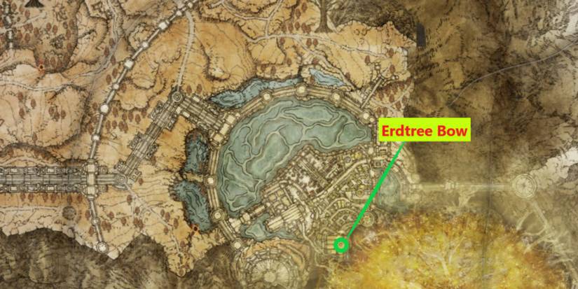 Erdtree Bow location on the map in Elden Ring