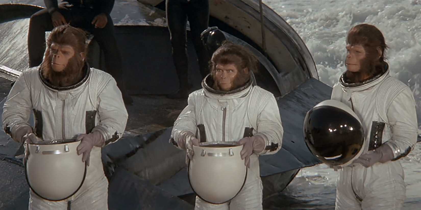 Three apes wearing space suits in Escape From The Planet Of The Apes