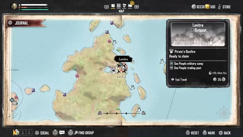 The outpost of Lanitra's location in Skull and Bones