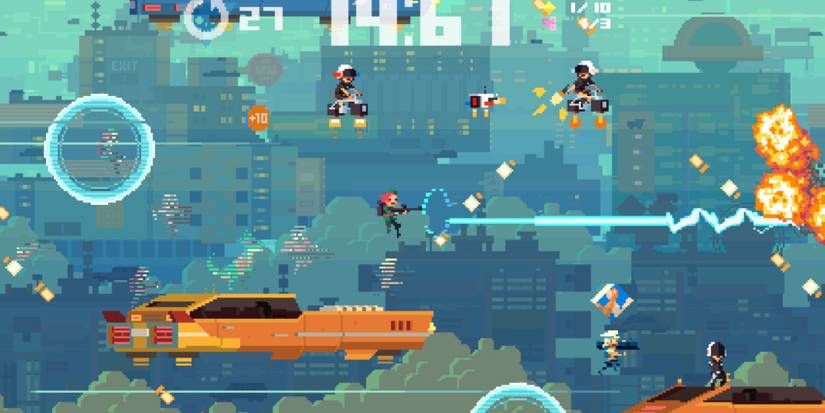 Fighting enemies in Super Time Force Ultra