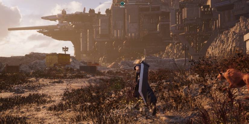 A screenshot from Final Fantasy 7 Rebirth showing Cloud running outside Midgar.