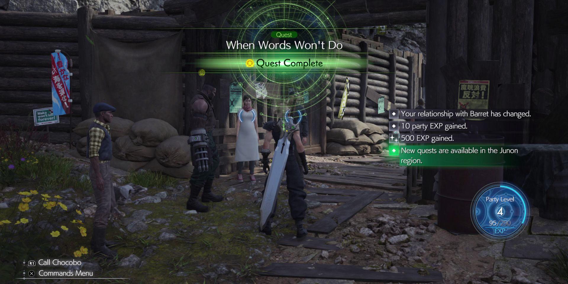 final-fantasy-7-rebirth-words-wont-do-rewards - Assuming they arrive at the Crow's Nest in one piece, players will need to sit through a bit of dialogue, after which, they'll be invited inside and the quest will be marked as complete