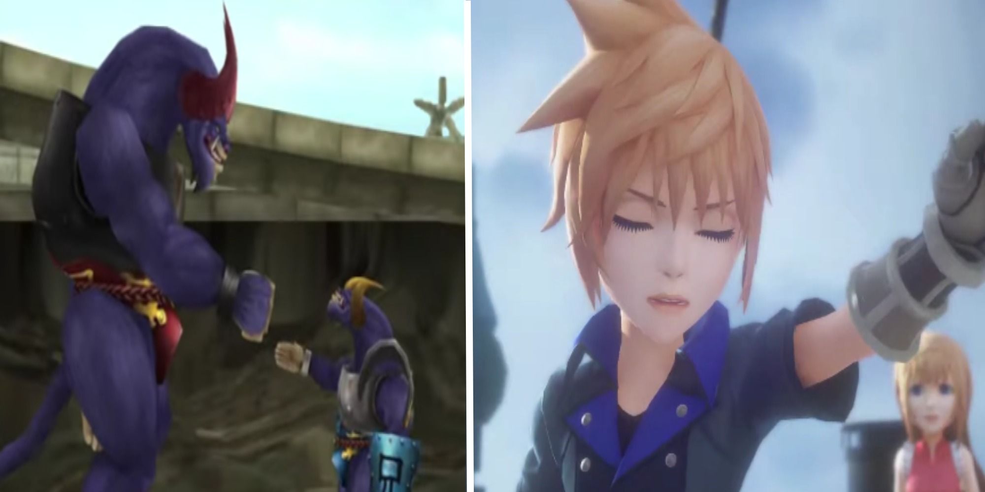 Final Fantasy split image Brothers Guardian Force Final Fantasy 8 and Lann attacking in World of Final Fantasy