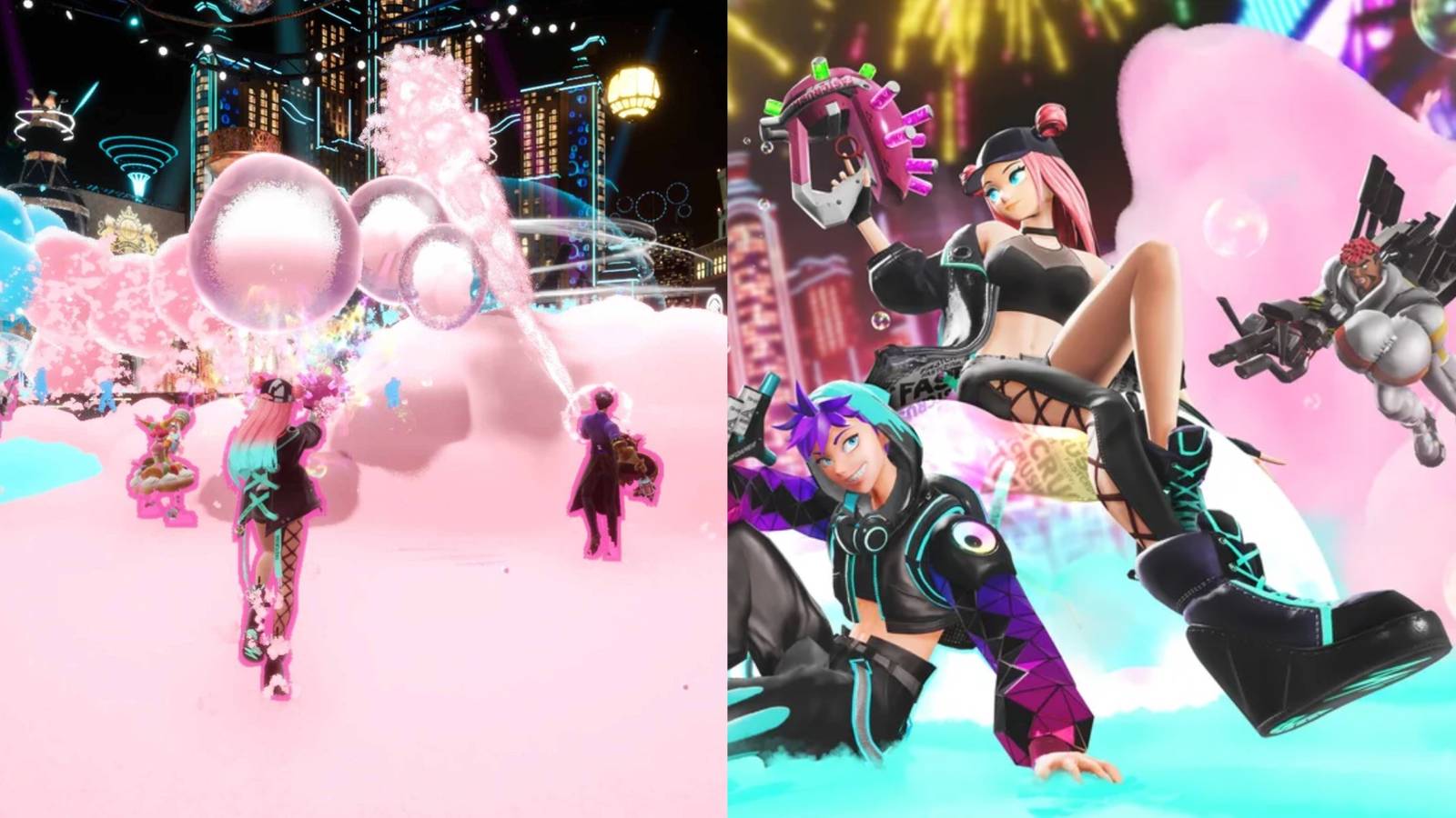 Split image showing characters from Foamstars.