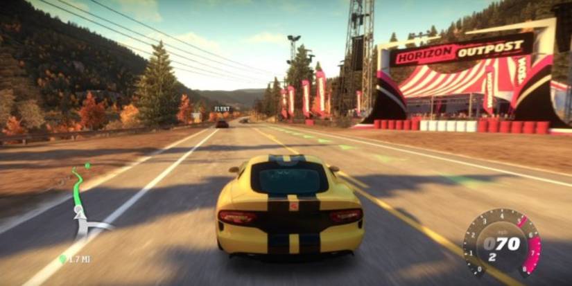 Forza Horizon 1 yellow car driving on a road