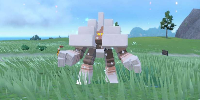 Pokemon Scarlet & Violet Garganacl stands in grass after evolving