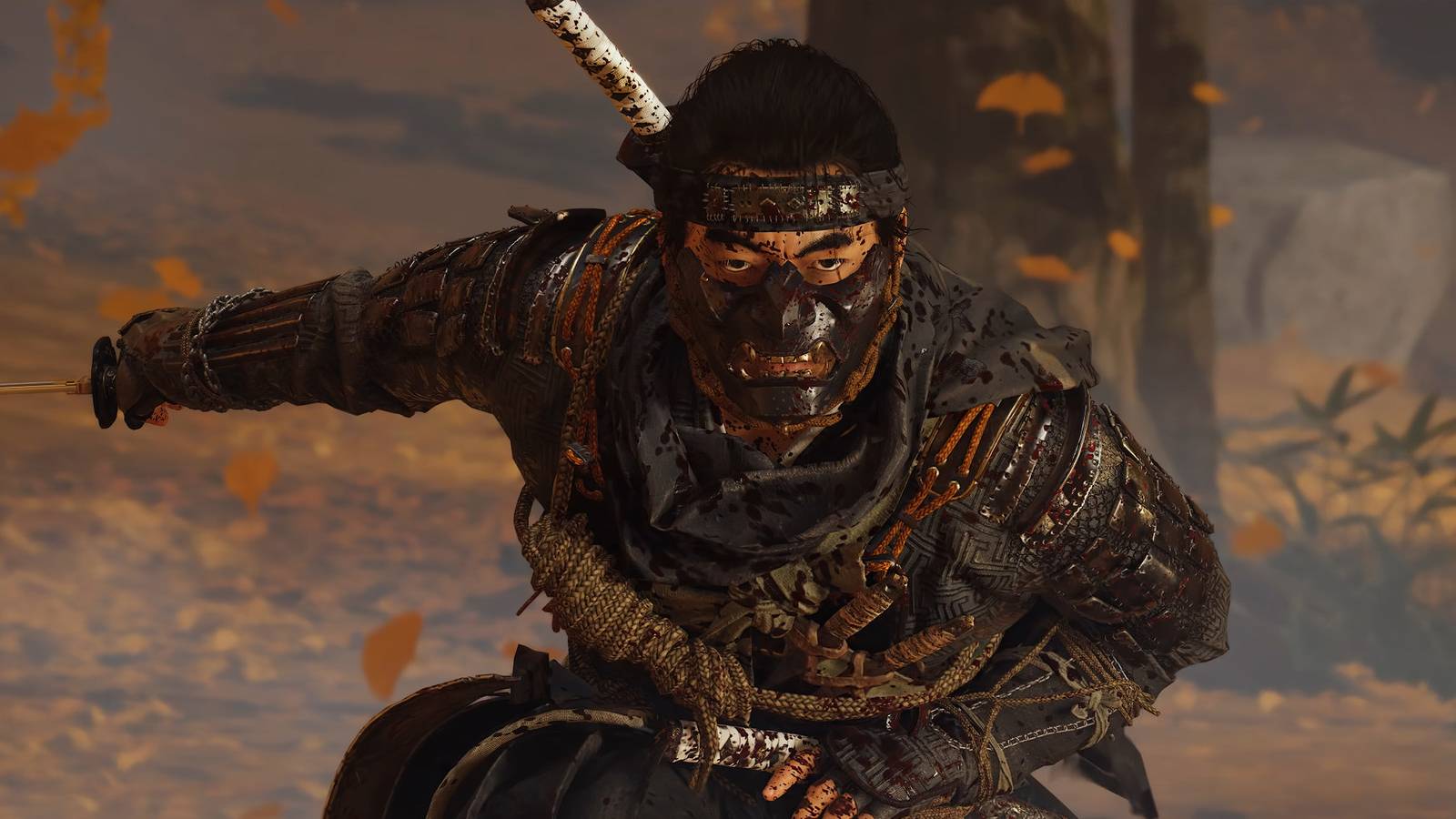 Ghost of Tsushima Jin Sakai With Sword Drawn and Crouching